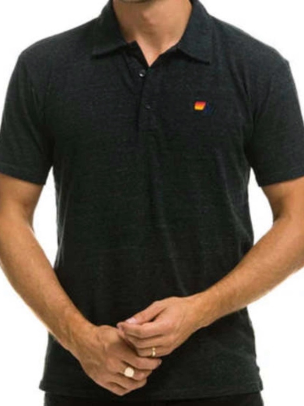 Aviator Nation Black Polo with Small Sunset Patch